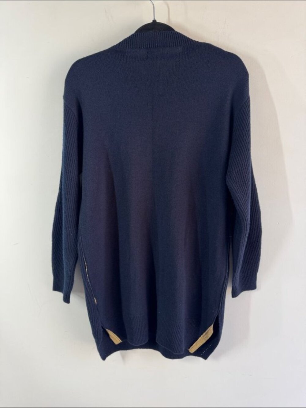 KUHO 100% Wool Navy Rib Knit Sweater Tunic Small Quiet Luxury Minimalist Chic - Picture 10 of 15